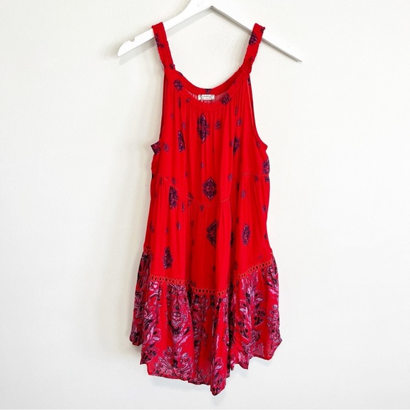 BOGO! Free People Intimately Free Talk To Me Tiered Slip Dress Red Small - Picture 3 of 9
